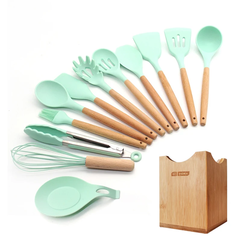 13-Pcs kitchen set Силиконовые набор для кухни 11/12/13 шт, кухонный набор,набор кухонных принадлежностей, антипригарным,деревянной с лопатки, ложка,половник,Кухня инструменты,кухонная утва,серый,кухонные принадлежности из силикона - Цвет: 13-Pcs kitchen set