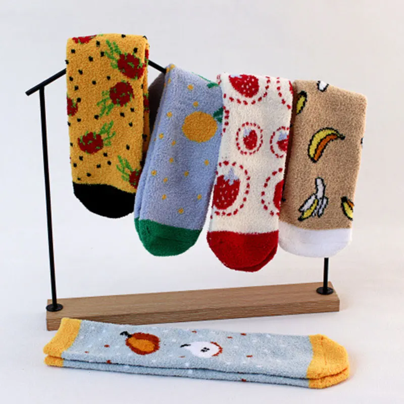 

Women Girls Soft Bed Floor Socks Warm Winter Cartoon Cute Printing Fluffy Socks Female 1 Pair Floor Carpet Towel Socks