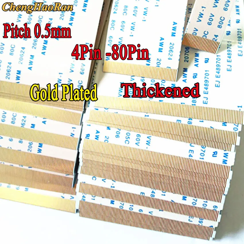 

ChengHaoRan 10pcs Forward Direction 4/6/30/40-80 Pin FFC FPC Flexible Flat Cable Pitch 0.5mm Same Direction length 100mm-600mm