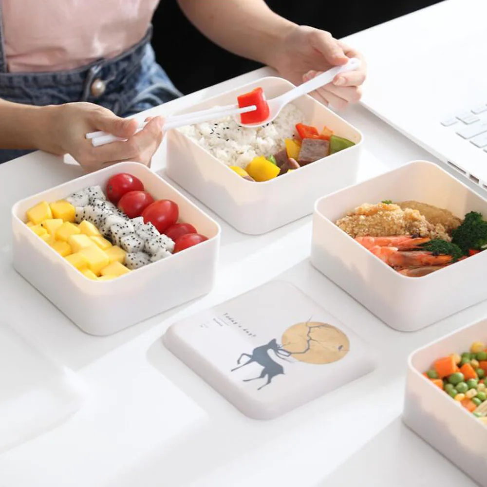 

Ланч-бокс 2 слоя пластиковые Bento коробки микроволновые столовая посуда контейнер для хранения еды коробка для еды
