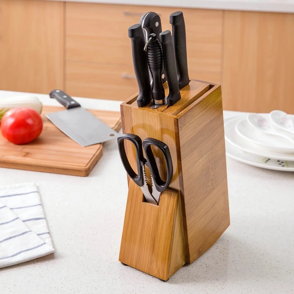 

Wooden Kitchen Knife Organizer Holder Multifunctional Storage Rack Tool Bamboo Knife Block Stand Kitchen Accessories