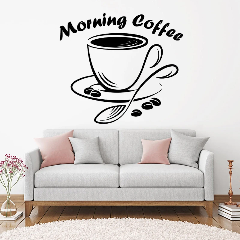 

Наклейка с современным логотипом Morning кофе, Wall-Art, виниловый декор для ресторана, кофейни, бара, дома, магазина, кухни, комнаты HY1415