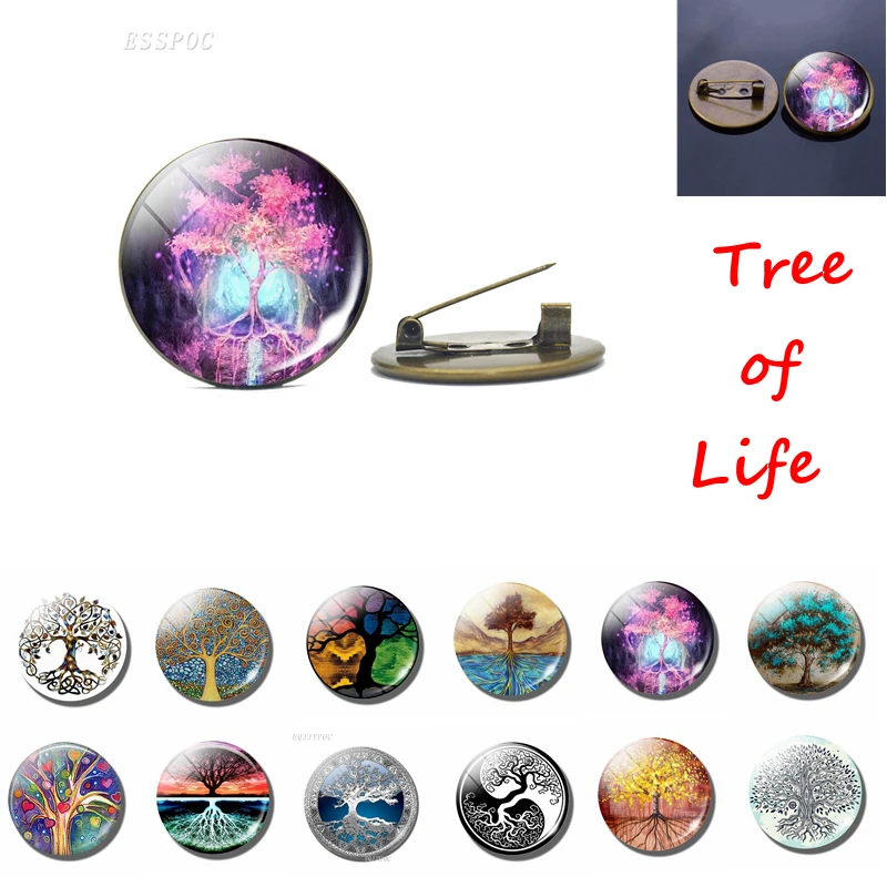 Брошь Древо жизни бронзовая стеклянный купол булавка в виде дерева модные