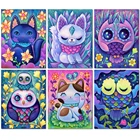 5D алмазная живопись сделай сам, животное, кошка, фантазия, мультфильм, полноразмерная круглая мозаика ручной работы, Набор для вышивки крестиком, домашний декор, подарок