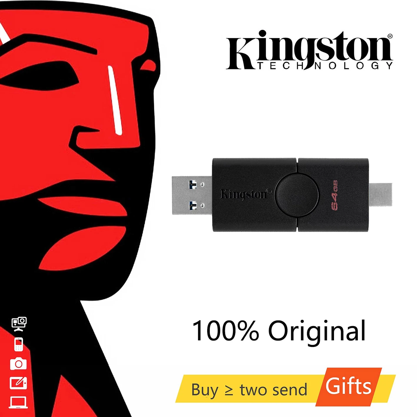 

Kingston USB 3.2 Gen 1 32GB 64GB DataTraveler Duo Pendrive Disk Stick USB Type-A & USB Type-C Pen Drive DTDE USB Flash Drives