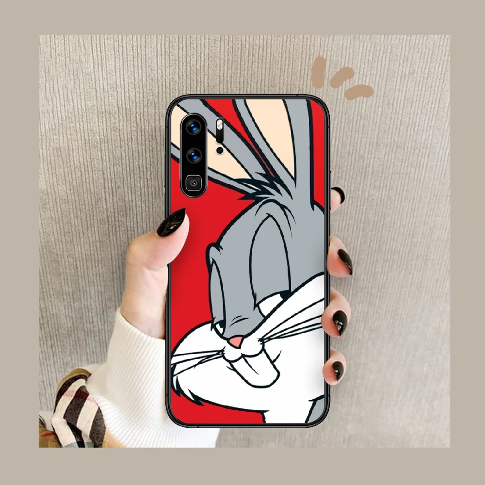 

Bugs Cute Rabbit Phone Case Cover Hull For Huawei P8 P9 P10 P20 P30 P40 Lite Pro Plus smart Z 2019 black Etui 3D Coque Painting