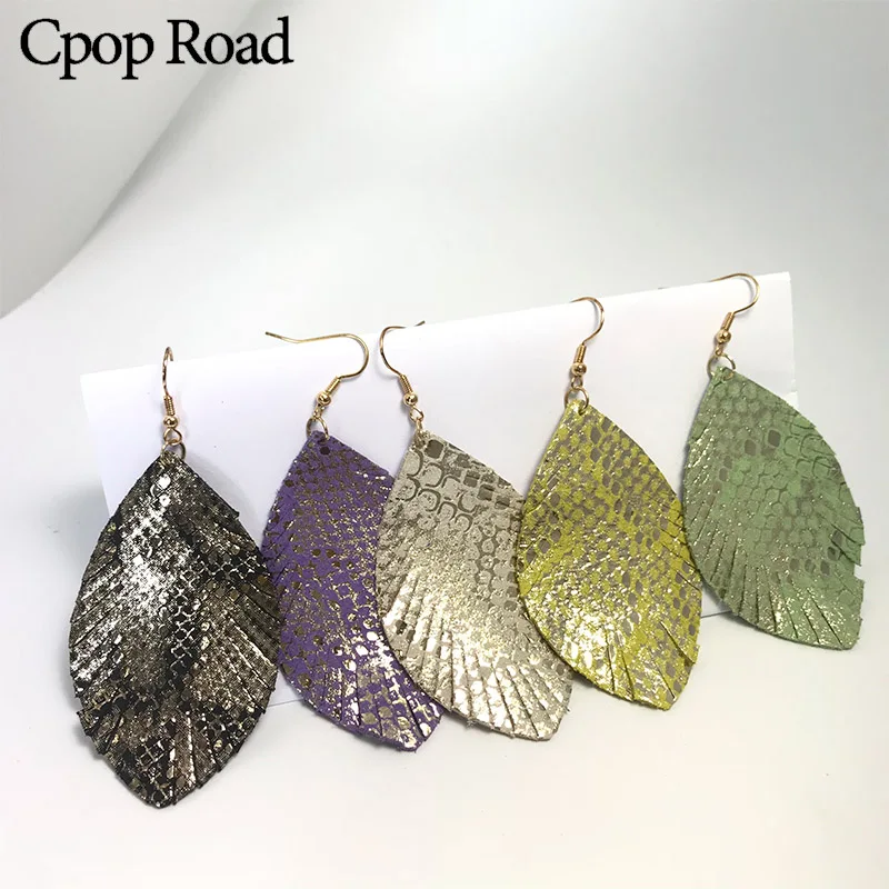 Cpop блестящие серьги из натуральной кожи для женщин массивные кожаные в виде