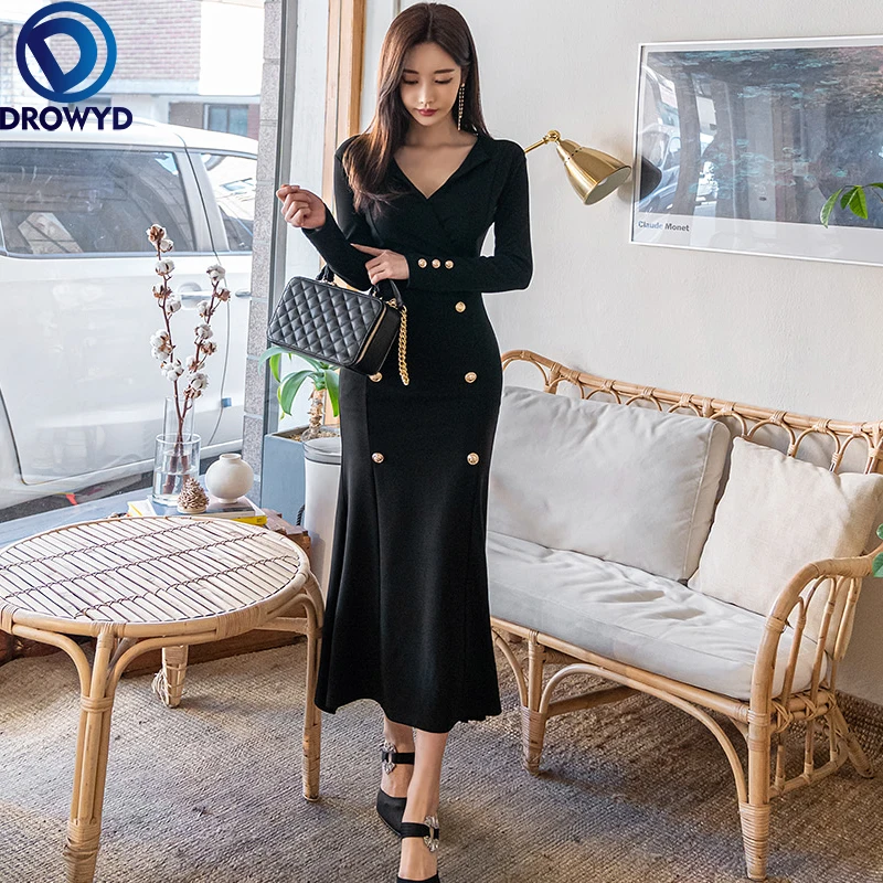 

Fashion Elegant Double Breasted Mermaid Dress Women Summer New Sheath Office Wear Long Dresses Occupation Work Bodycon Vestidos