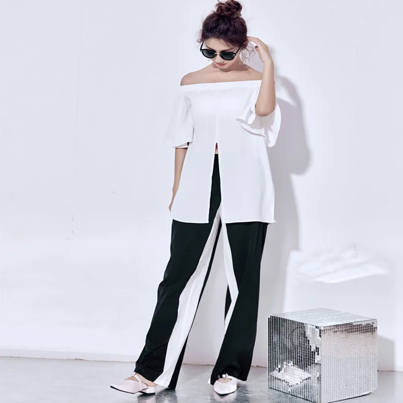 

Tumblr Cotton Half Unicorn Hot Sale Regular Korean Version 2021 Summer New Collar Strapless Lotus Leaf Sleeve Split Fork