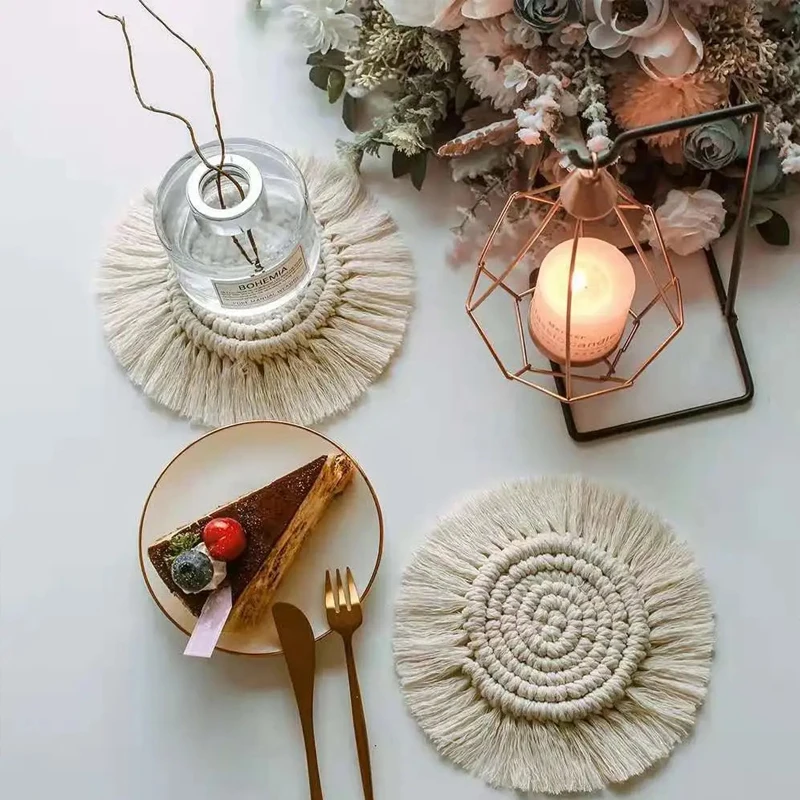 

Kitchen Accessories Table Mat Placemat Coasters for Glasses Round Hot Pad Drink Boho Decoration Home Decor Cup Place Mat Dining