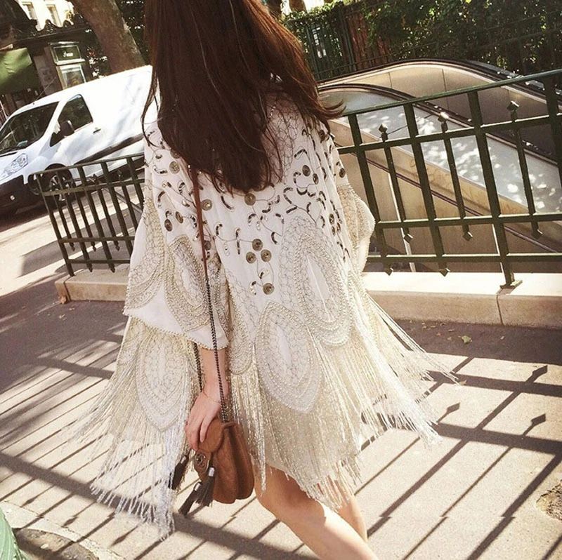 

Zoulv 2021 Women Brand Clothing Blusas Cardigan Chiffon Boho Blouses Handmade Beaded Tassel Embroidery Casual Summer Blouse