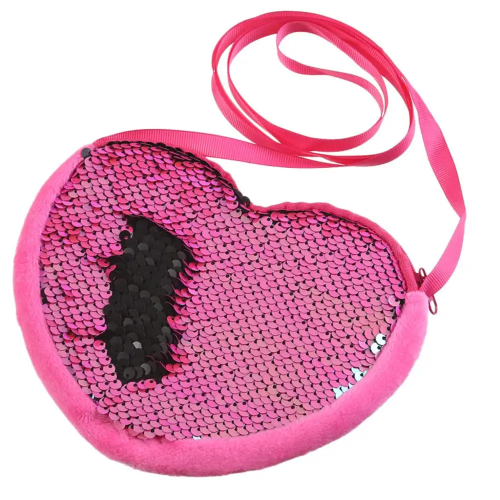 hot Pink Детский милый кошелек для монет, кошелек с сердечками, чехол для ключей с блестками, мультяшная сумка через плечо для девочек, сумка-мессенджер, кошелек, чехол, сумка - Цвет: hot Pink