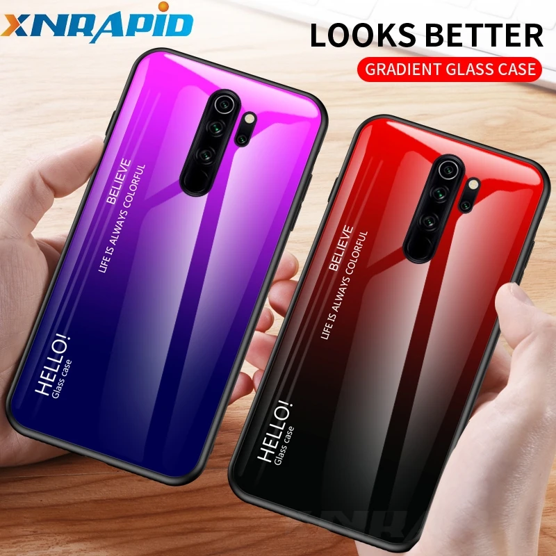 For Xiaomi Redmi Note 8 Pro Case Luxury Hard Tempered Glass Gradient Protective Back Cover case xiaomi redmi note |