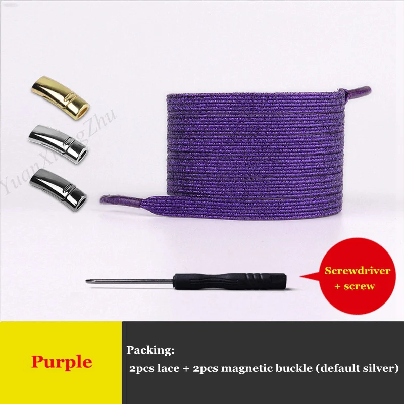 Purple 1 пара, плоские шнурки с металлической магнитной пряжкой, эластичные шнурки без завязок, шнурки для обуви для детей и взрослых, кроссовки унисекс, шнурки, шнурки для быстрой носки - Color: Purple