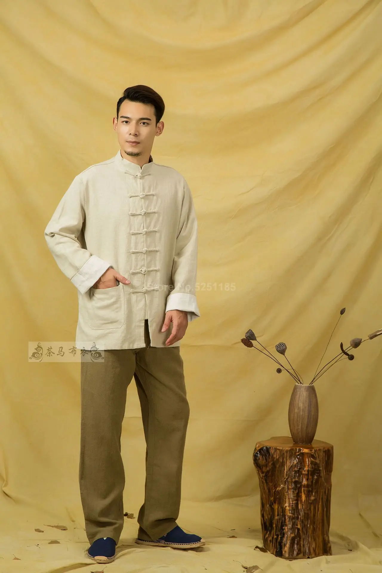 Осенние мужские льняные куртки Hanfu в китайском стиле, традиционные топы, костюм Tang, Свободная блуза с длинными рукавами, Восточная одежда Kung Fu Asia