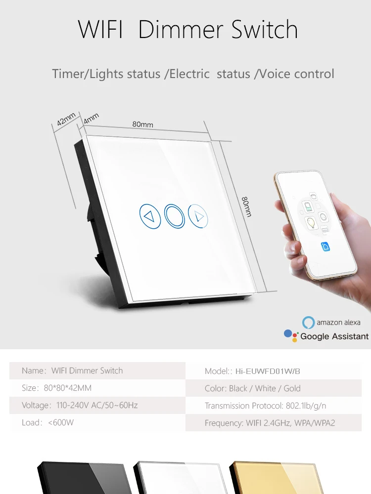 ASEER, Tuya Smart Life APP control Wi-Fi затемнитель Swith 220 В стандарт ЕС 1 банд смарт-переключатель, совместимый Alexa Google Assistant