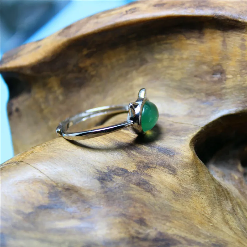 Liemjee модные ювелирные изделия зеленый агат посеребренные кошачьи уши кольцо для