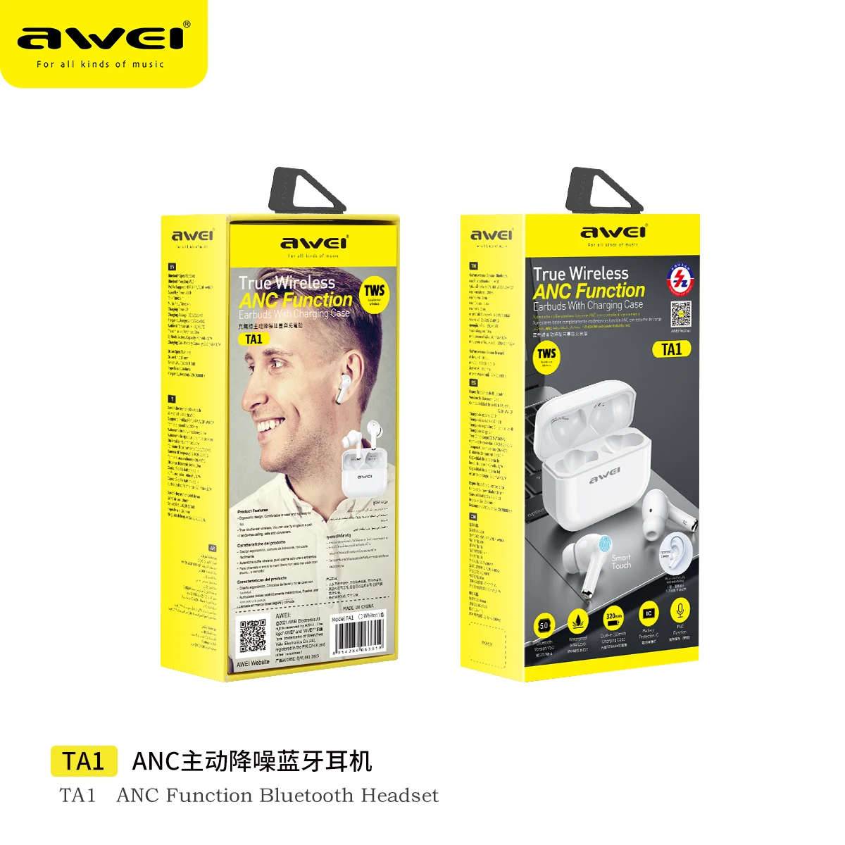 

awei TA1 2021 TWS ANC Active Noise Cancelling Earbuds Gaming Headset HiFi Bass Stereo Music With Mic For iPhone 12