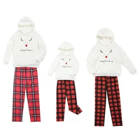 2022 family matching pajamas set christmas hoodies outfits women men boy long sleeve deer hooded sweatshirt topplaid pants set