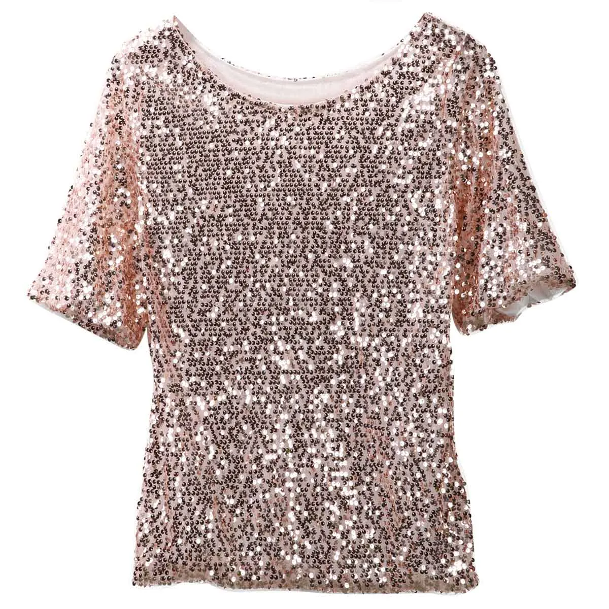 Women Short sleeve Bling Sequin T Shirt Tee Top Summer | Женская одежда