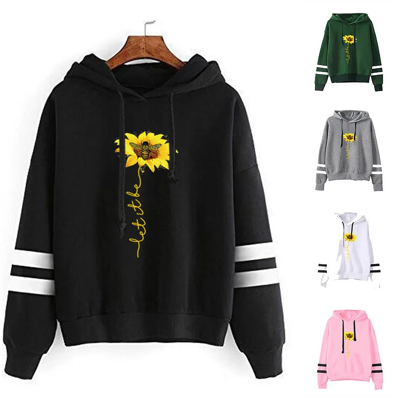 

Женская толстовка с капюшоном Let It Be Sunflower, Женская флисовая толстовка в двойную полоску с длинным рукавом и капюшоном, пуловеры для девочек
