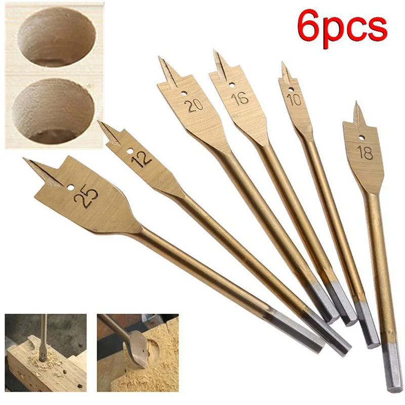 

6 шт. 10-25 мм деревянная Расточная Лопата плоская дрель бит шестнадцатеричный хвостовик электрические ручные электроинструменты