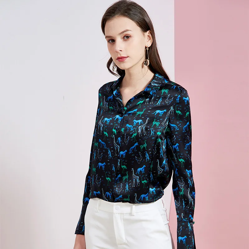 blue leopard floral silk blouse office womens shirts and blouses long sleeve 2020 summer casual sexy boho plus size high quality