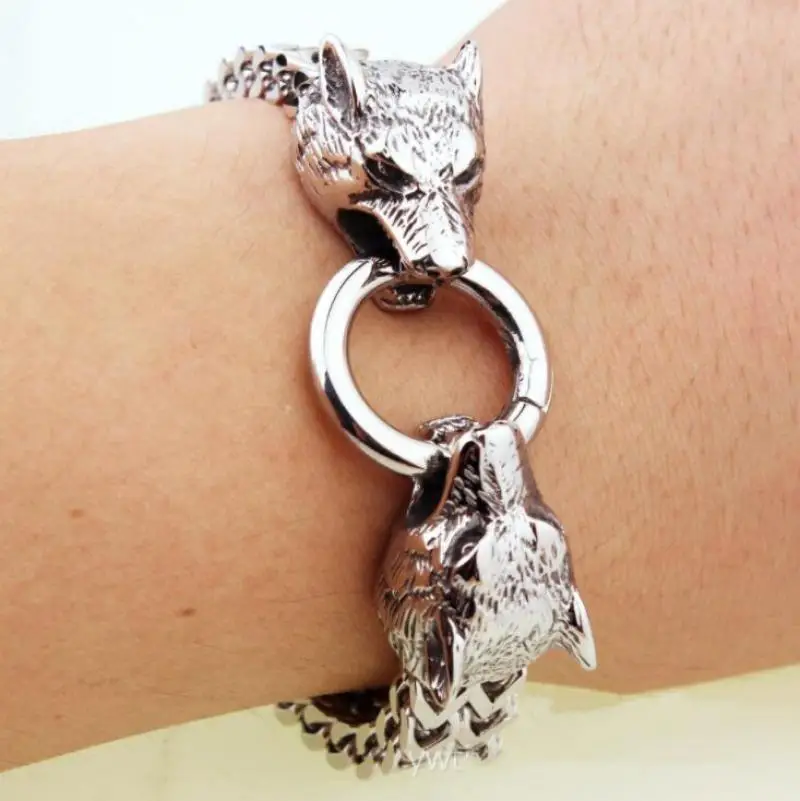 Винтажный Мужской браслет с волком из нержавеющей стали в стиле викингов
