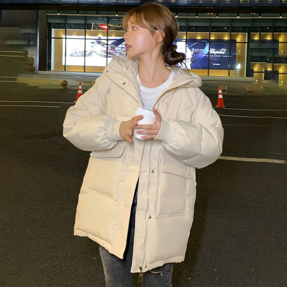 

Autumn And Winter Down Cotton Padded Jacket Coat Women's Korean Style Warm Hooded Oversized Loose Outerwear Down Puffer Jackets