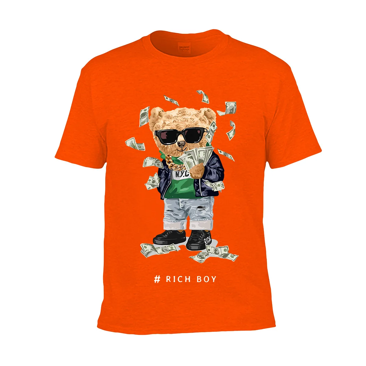 

Top sunglasses banknote bear cotton print short sleeve O-neck loose casual top T-shirt men's oversized T-shirt men and women 3XL