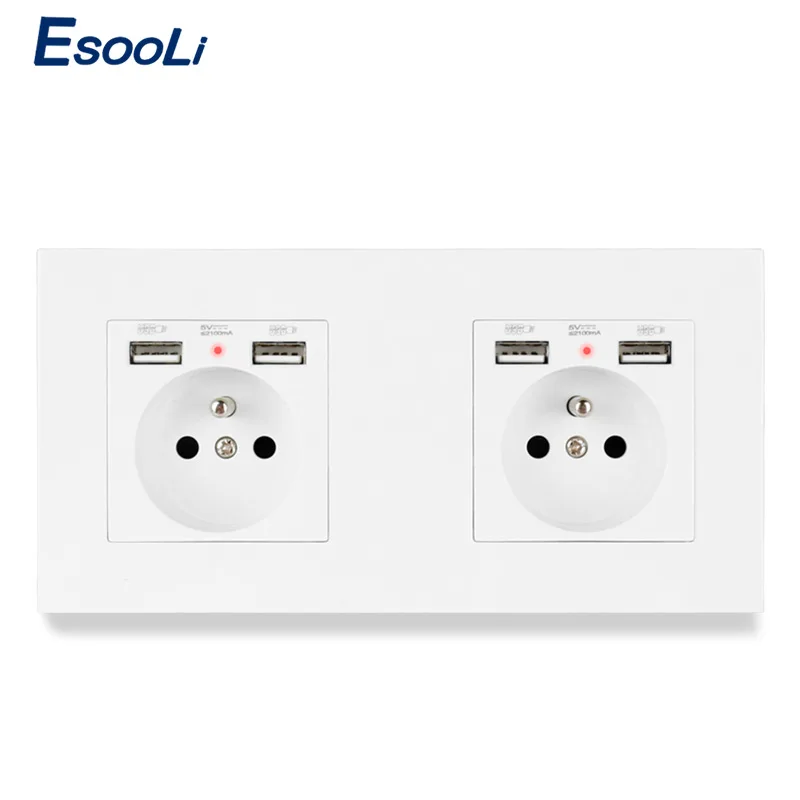 Esooli Black PC Plastic Panel Wall Socket with 4 USB Outlet French Standard Electrical Charger Adapter 172*86mm | Обустройство дома