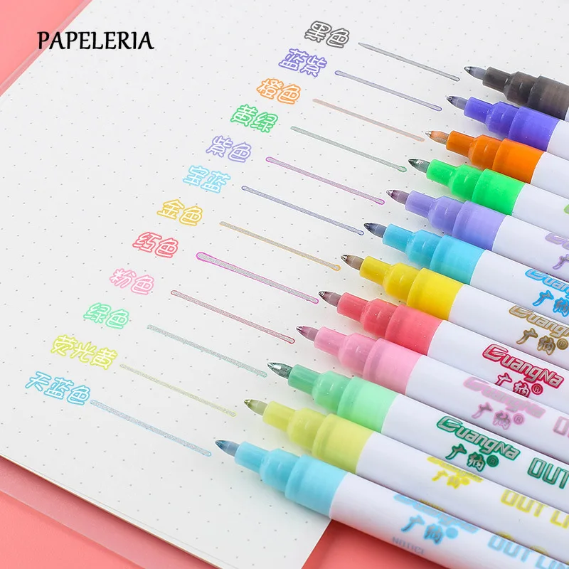 

8 цветов контурный маркер креативные металлические двойные линии ручки художественные маркеры ручки для рисования карт изготовление надпи...