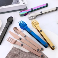 portable stainless steel cutlery set creativity magnet 3 in 1 knife fork spoon folding flatware cutlery set travel tableware set