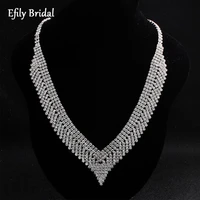 efily silver color rhinestone necklace for women luxury crystal bridal wedding jewelry statement chain necklace bridesmaid gift
