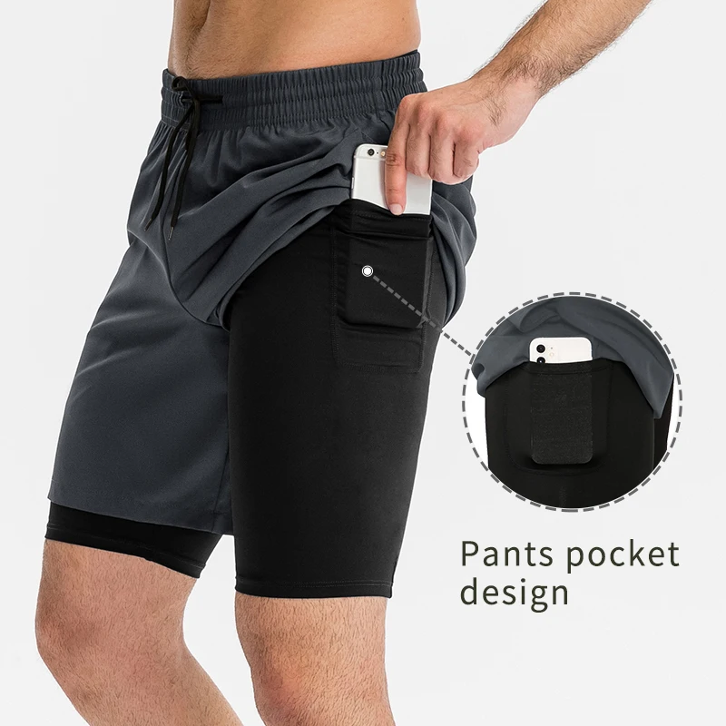

Men's Compression Double-Layered Sweatpants Pocket Gym Running Shorts Jogging Fitness Quick Dry Sportswear Elastic Sweat Shorts