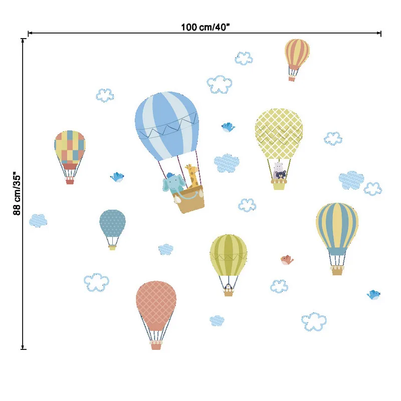 

DIY Animal Hot Air Balloon Wall Sticker kids baby rooms home decoration PVC Mural Decals nursery stickers wallpaper