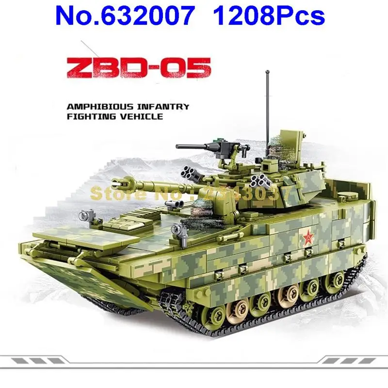 632007, 1208 шт., военный боевой автомобиль-амфибия, Боевая машина, танк Второй мировой войны, ww2, строительные блоки, 2 фигурки, игрушка
