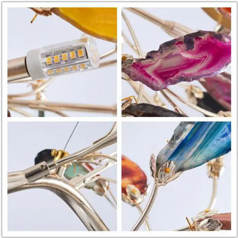 Современная люстра из натурального агата разноцветная в виде ветвей дерева