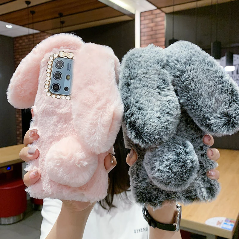 warm fluffy rabbit silicone cover for motolora moto g30 g10 g31 g51 5g one action e7 power g8 g9 play g stylus 2021 phone case free global shipping