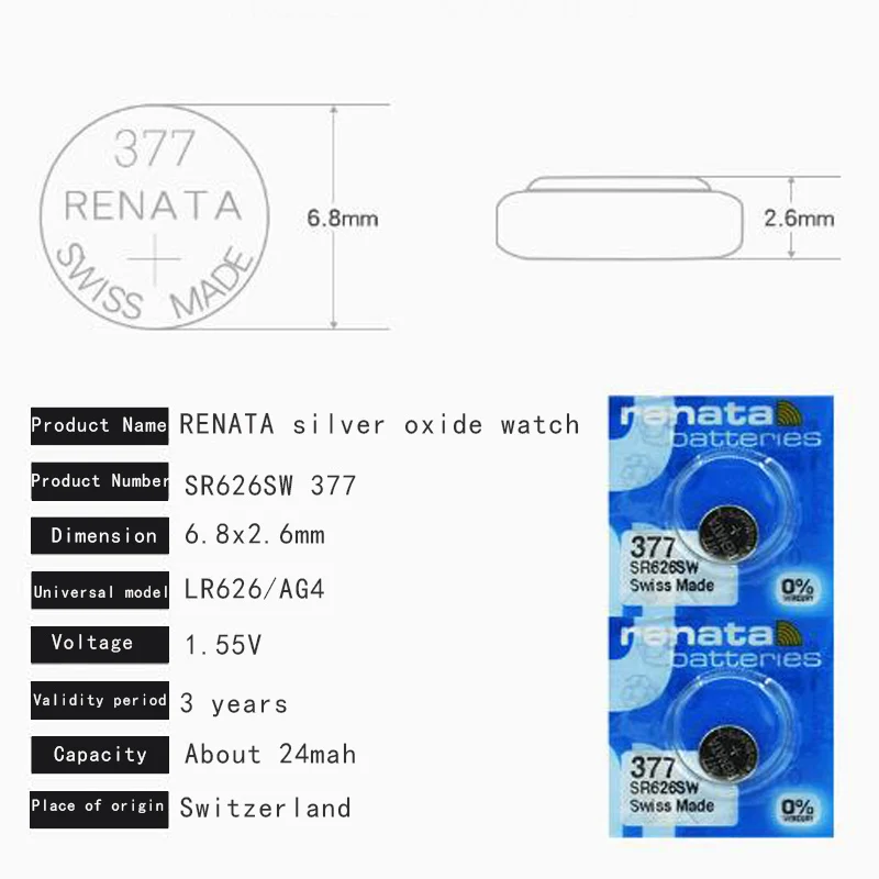 10 шт./лот Renata 377 100% оригинальный новый долговечный SR626SW SR626 V377 батарейный блок для