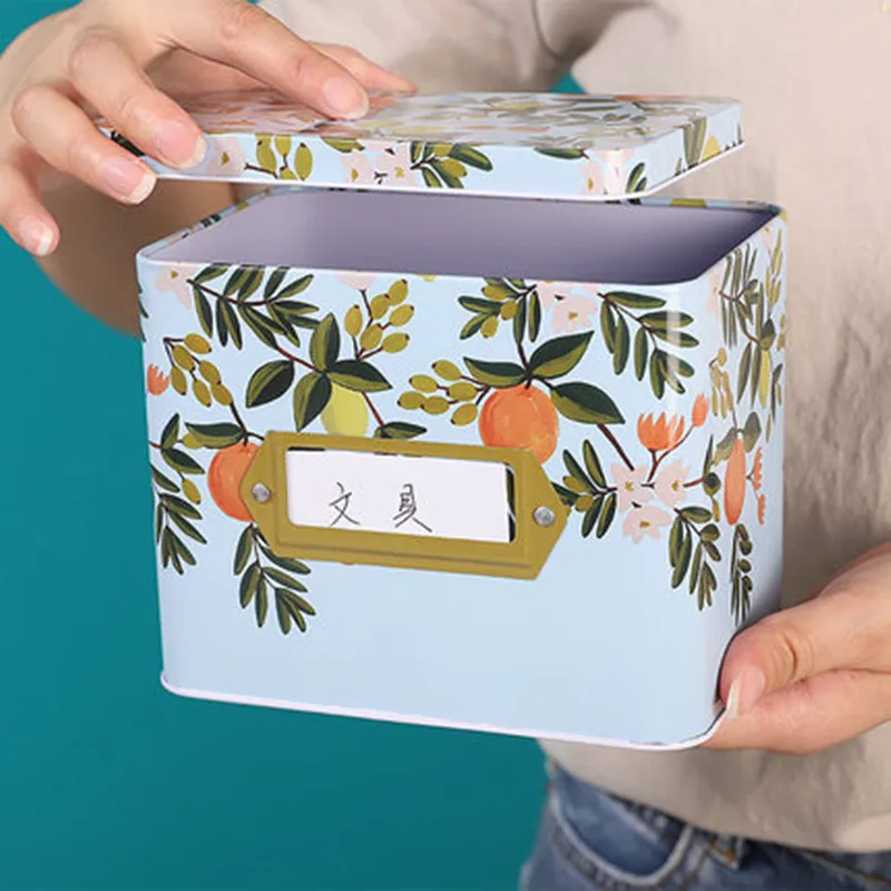 Flowers Tin Storage Box with Label Holder Large Capacity Candy Biscuits Home Organizer Coffee Sugar Tea Container | Дом и сад
