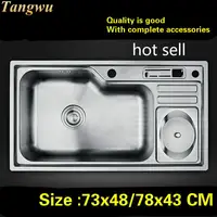 Free shipping Household kitchen single trough sink do the dishes 304 stainless steel hot sell 730x480/780x430 MM