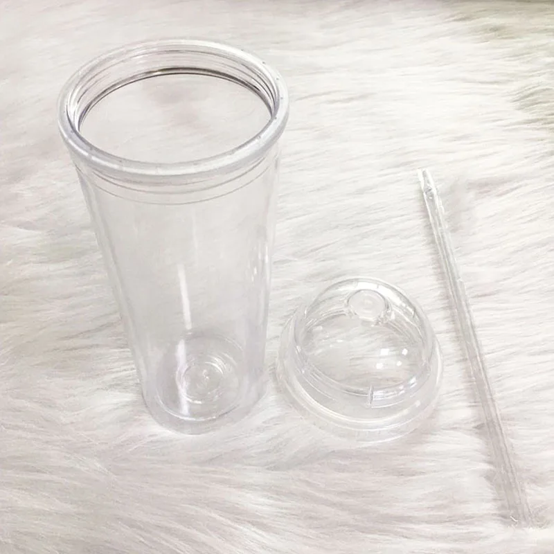 20 унций Прозрачный Акриловый стакан с купольной крышкой соломенная двухслойная
