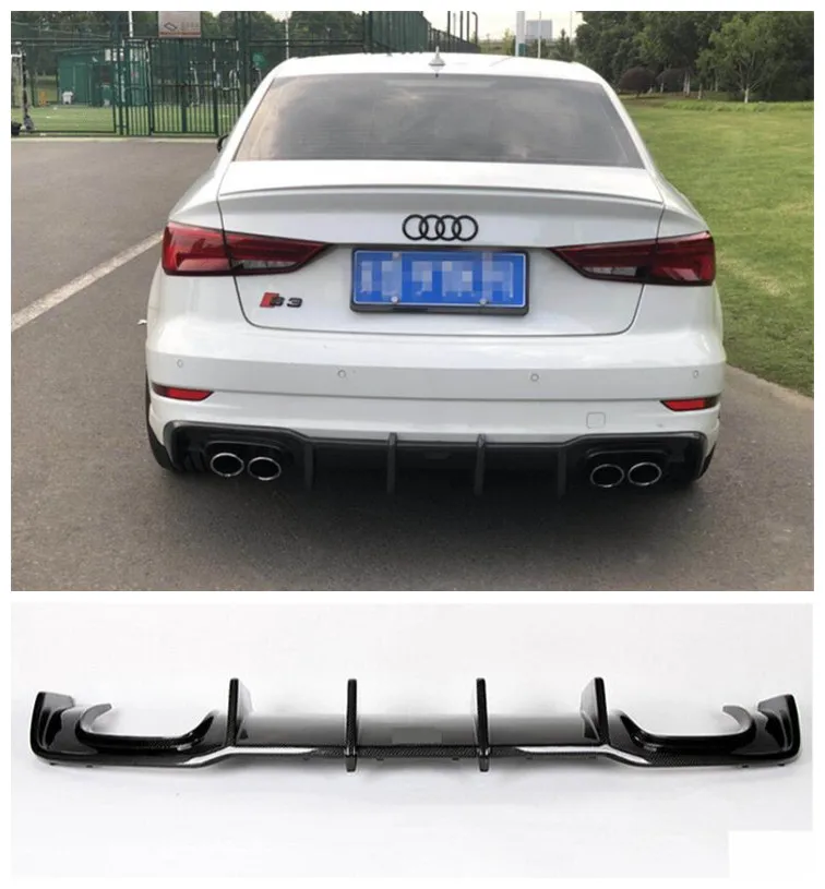 

Carbon Fiber Car Rear Trunk Lip Bumper Diffuser Protector Cover Fits For Audi S3 / A3 Sports Edition 2017 2018 2019