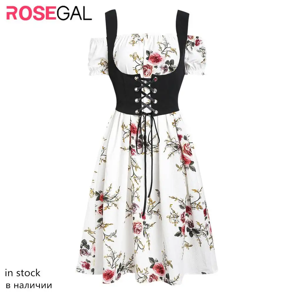 ROSEGAL женское платье А силуэта с цветочным принтом и жилетом на шнуровке винтажное