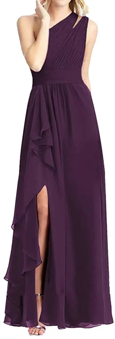 

Bridesmaid Dresses Long Evening Prom Gowns One Shoulder Prom Dress Split Ruffles Wedding Party Bride-dress