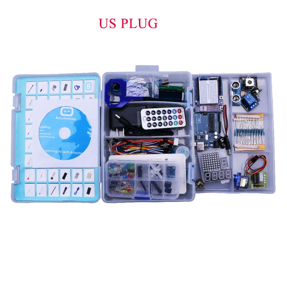 AE144 US PLUG Супер стартовый набор для Arduino UNO R3 с компакт-диском обучающий Электронный Набор DIY с обучающим паровым набором детский подарок - Цвет: AE144 US PLUG