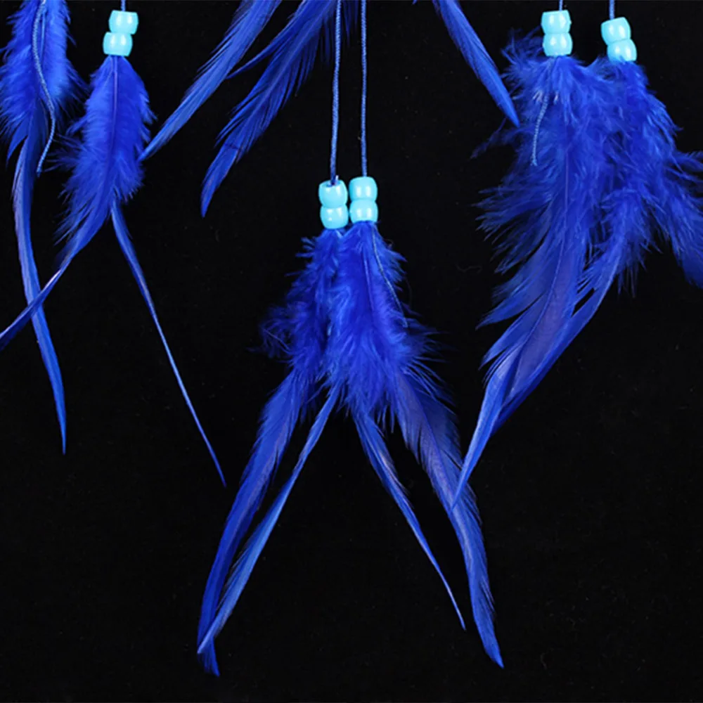 

Feather Beads Decorated Wall Hanging Wind Chime Dream Catcher (Royal Blue)
