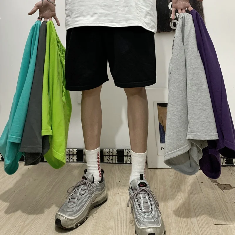 

Men Casual Shorts Solid Colorful Loose Joggers Mens Simple Ins Korean Style Baggy All-match Unisex Couples Harajuku Streetwear