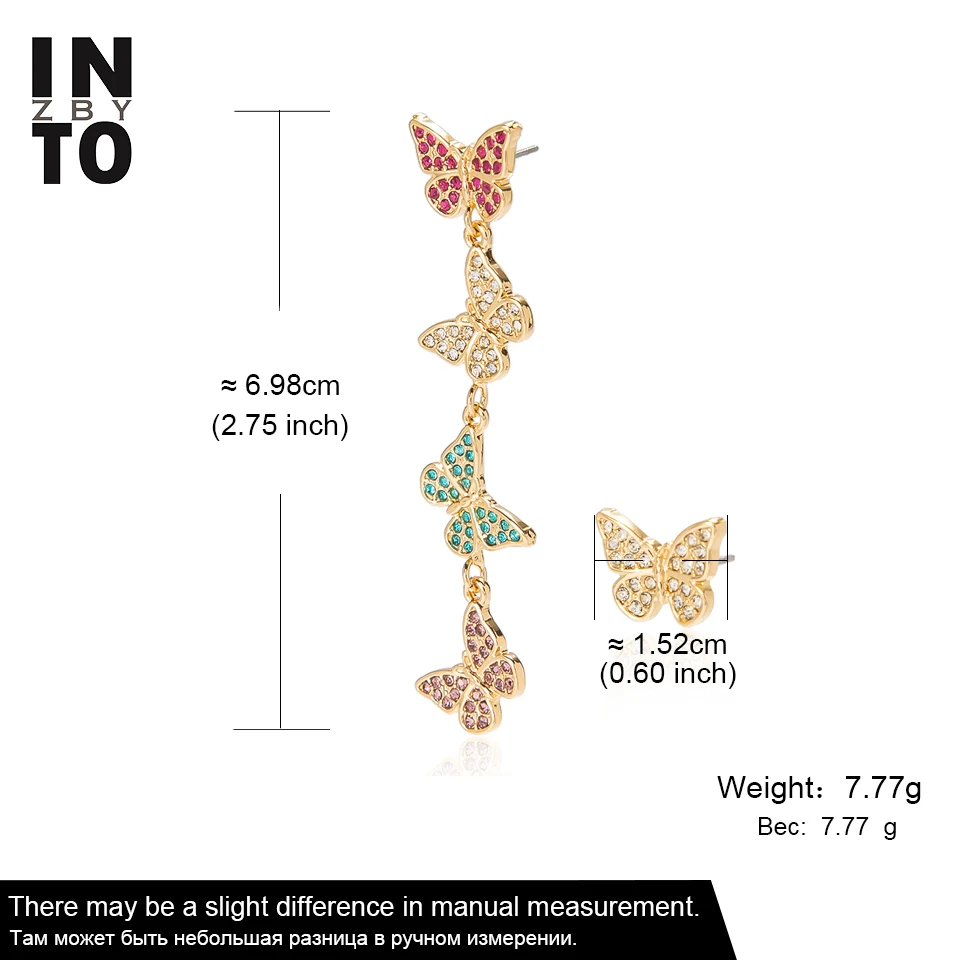 

Into Asymmetry Colorful Crystal Butterfly Drop Earrings For Women Gold Color Dangle Earrings Fashion Jewelry 2020 Party Gift